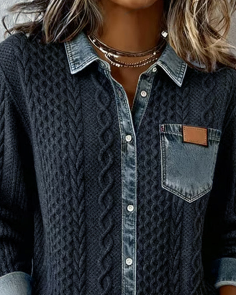 Olivia | Cable Knit Denim Shirt