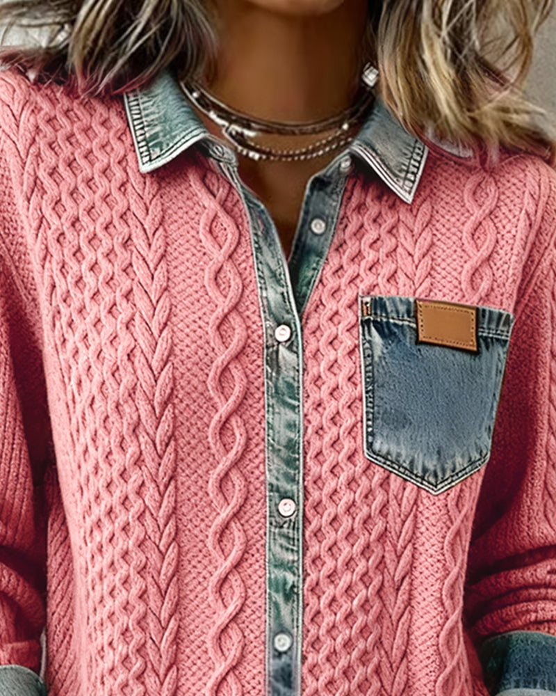 Olivia | Cable Knit Denim Shirt