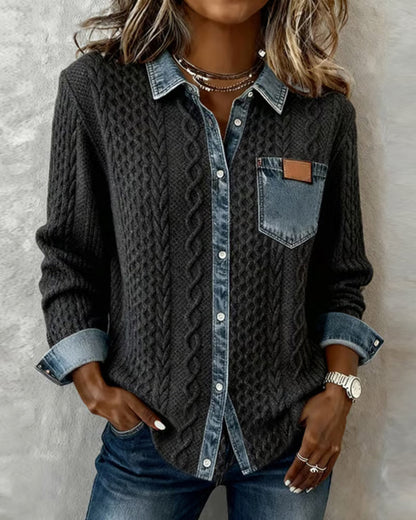 Olivia | Cable Knit Denim Shirt