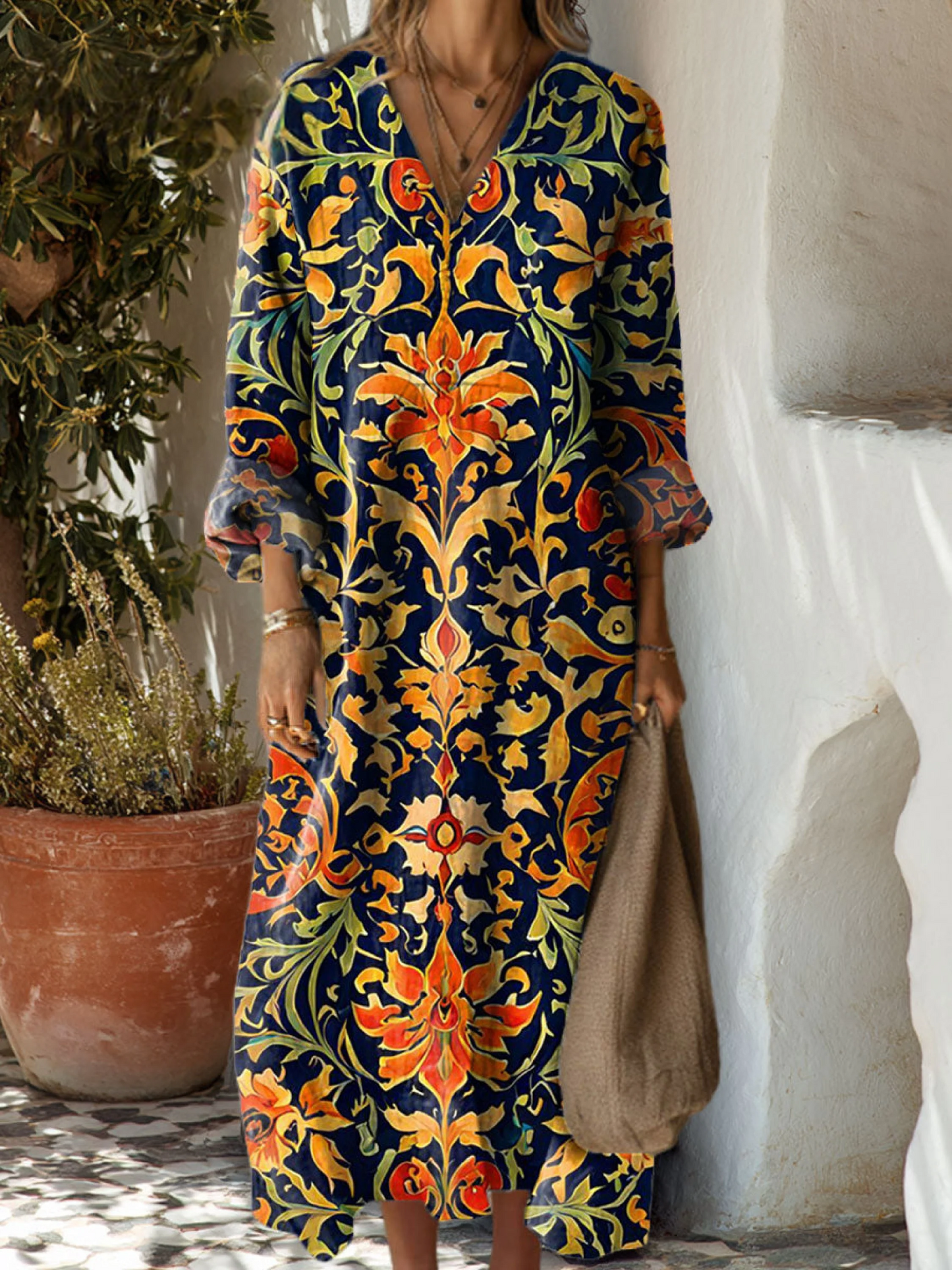 Retro Floral Art Print Dress for Women