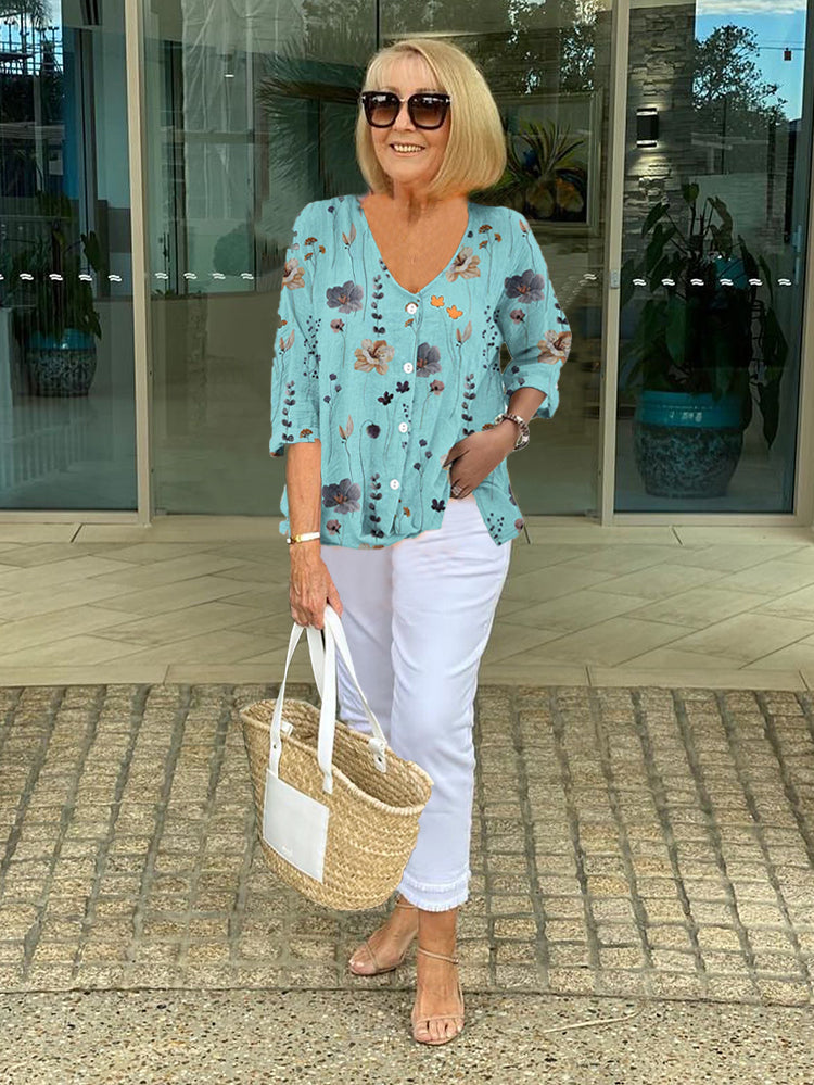Valentina | Cotton and Linen Floral Top