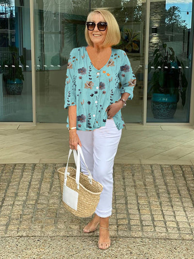 Valentina | Cotton and Linen Floral Top