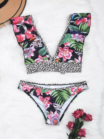 TROPICAL | Bikini with leopard print & ruffles