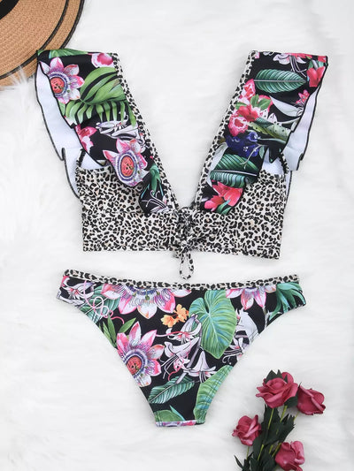 TROPICAL | Bikini with leopard print & ruffles