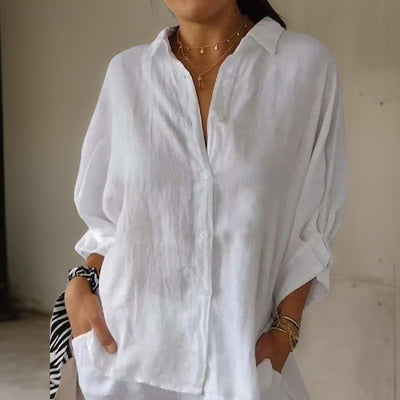 LINDA - ELEGANT LINEN POLO BLOUSE