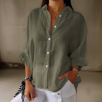 LINDA - ELEGANT LINEN POLO BLOUSE