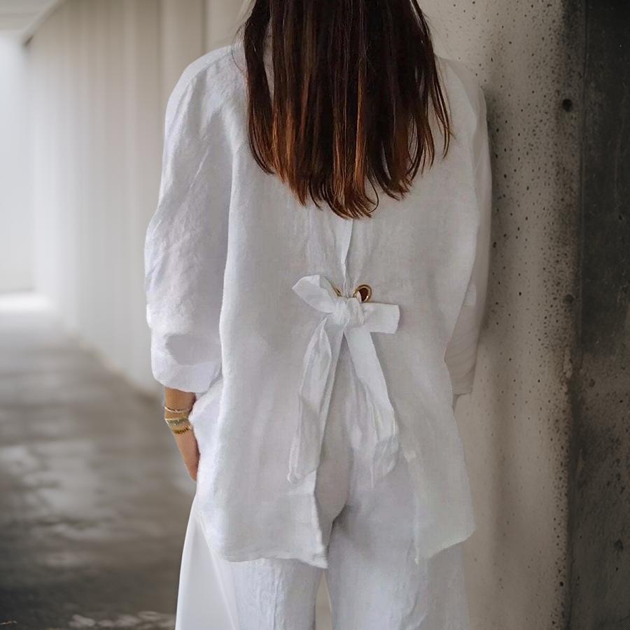LINDA - ELEGANT LINEN POLO BLOUSE
