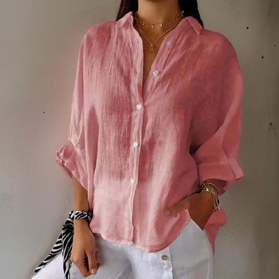 LINDA - ELEGANT LINEN POLO BLOUSE