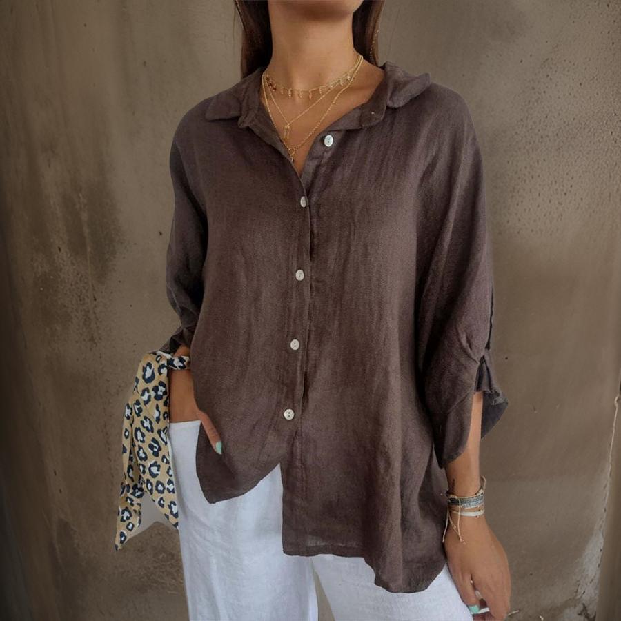 LINDA - ELEGANT LINEN POLO BLOUSE