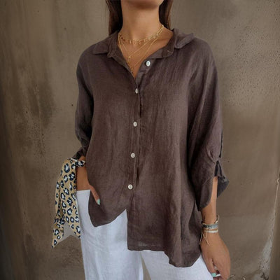 LINDA - ELEGANT LINEN POLO BLOUSE