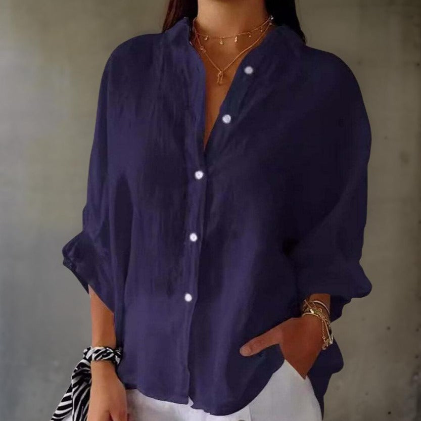 LINDA - ELEGANT LINEN POLO BLOUSE