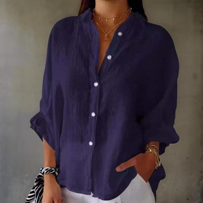 LINDA - ELEGANT LINEN POLO BLOUSE