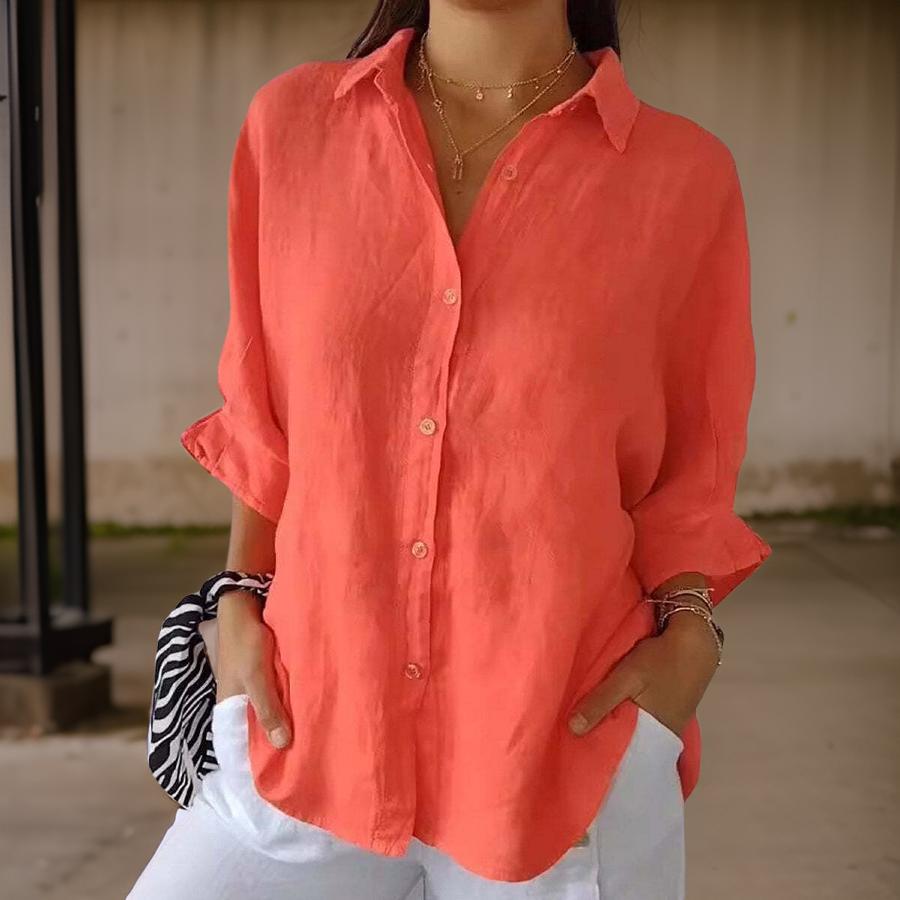 LINDA - ELEGANT LINEN POLO BLOUSE