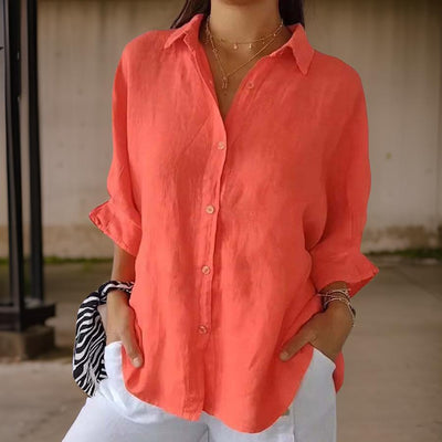 LINDA - ELEGANT LINEN POLO BLOUSE