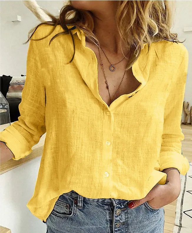 Victoria - Elegant Cotton Solid Button Linen Shirt